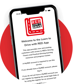 Learn to drive with RED welcome screen